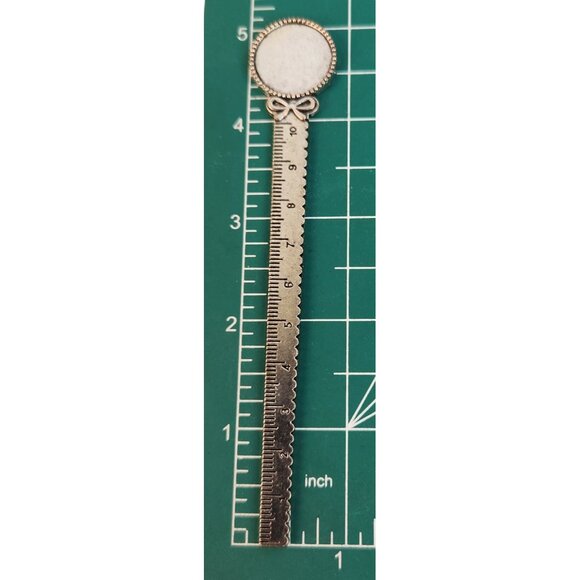Metal Bookmark For DIY Crafts W/ Ruler & Round Blank For .75" Glass Dome Cabocho - Picture 5 of 6